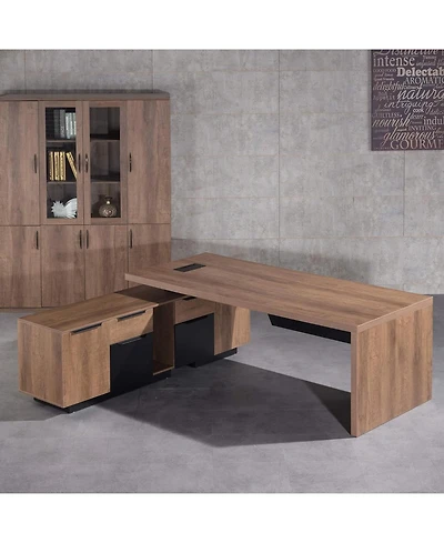 Logicfox 86 or 94.5 L Shaped Executive Desk Retractable Office with Drawers