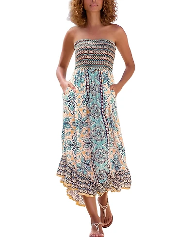 Lascana Women's Smocked Bodice Printed Dress