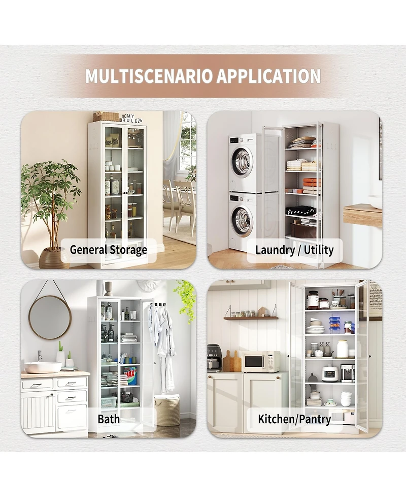 sumyeg 72" Tall Kitchen Pantry Cabinet with 5 Adjustable Shelves, Freestanding Metal Storage Cabinet