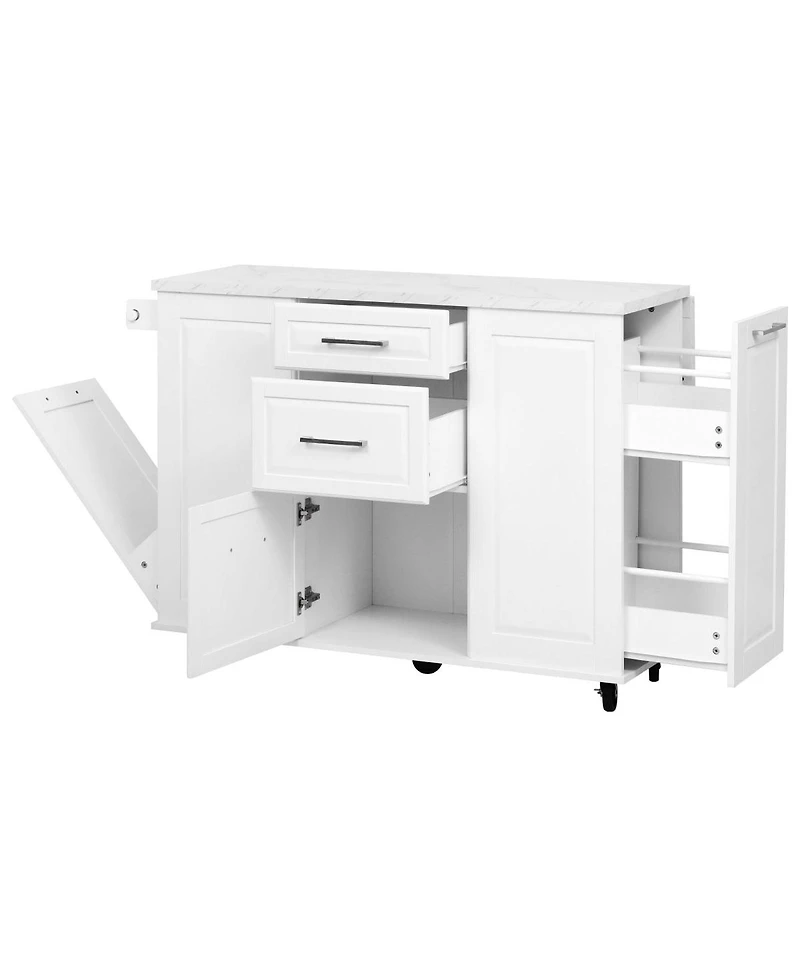 Streamdale Furniture 50.7" Rolling Kitchen Island with Tilt Trash Can, Storage, and Drop Leaf