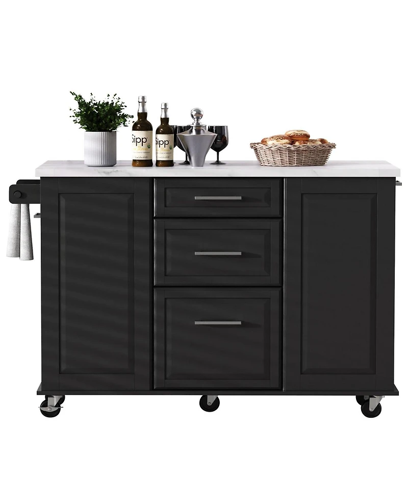 Streamdale Furniture 50.7" Rolling Kitchen Island with Tilt Trash Can, Drop Leaf