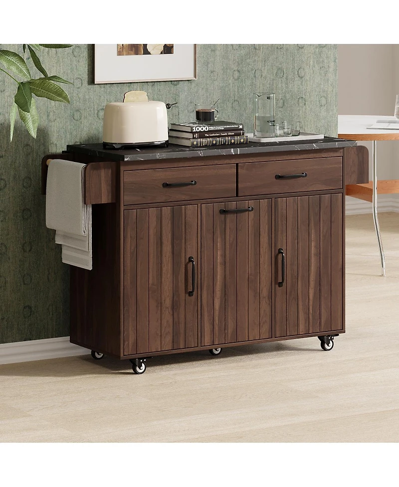 Streamdale Furniture Kitchen Island with Drop Leaf, Trash Storage, and Rolling Wheels