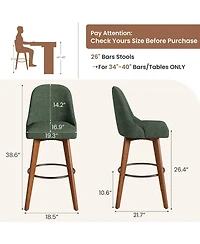 gaomon Set of 4 Green 26" Swivel Counter Height Bar Stools, Linen Upholstered with Wood Legs