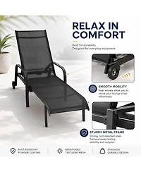 GarveeLife Set of 2 Adjustable Outdoor Chaise Lounge Chairs with Textilene Mesh, Steel Frame and Reclining Back for Patio.