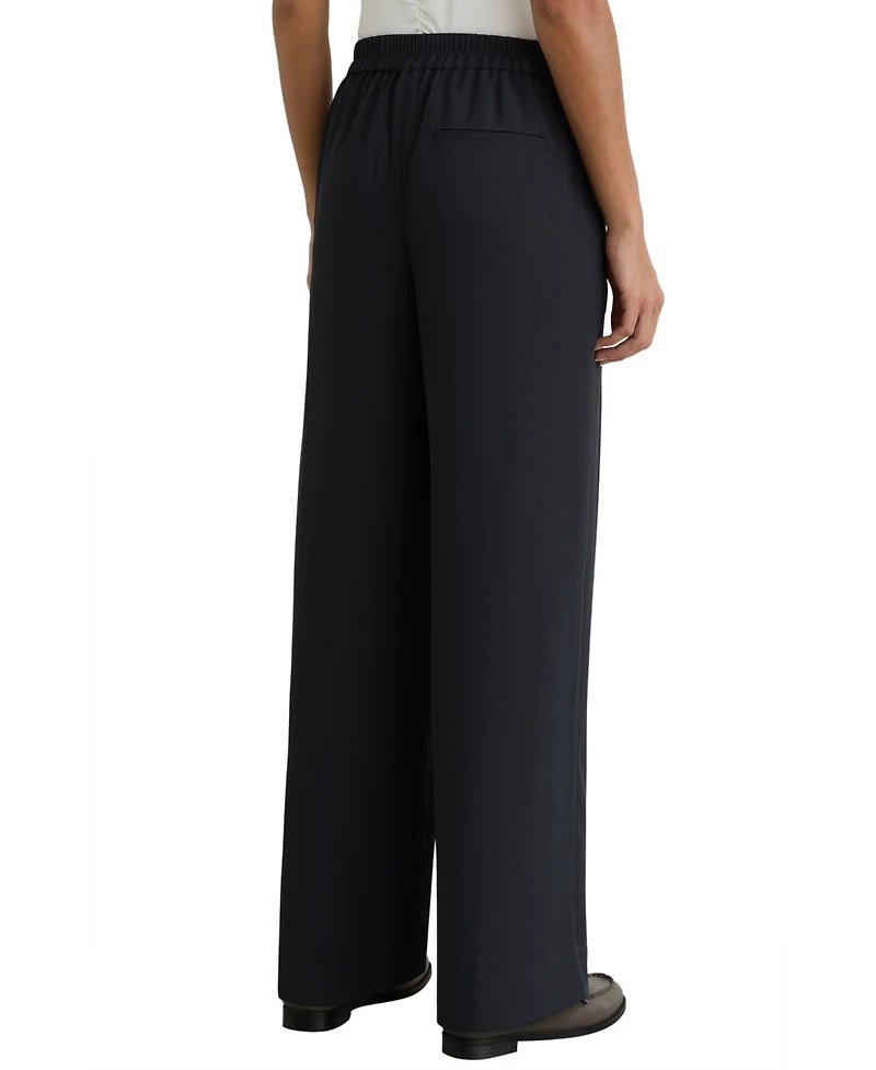 Reiss Women's Eden Elasticated-Waist Wide-Leg Lightweight-Twill Trousers