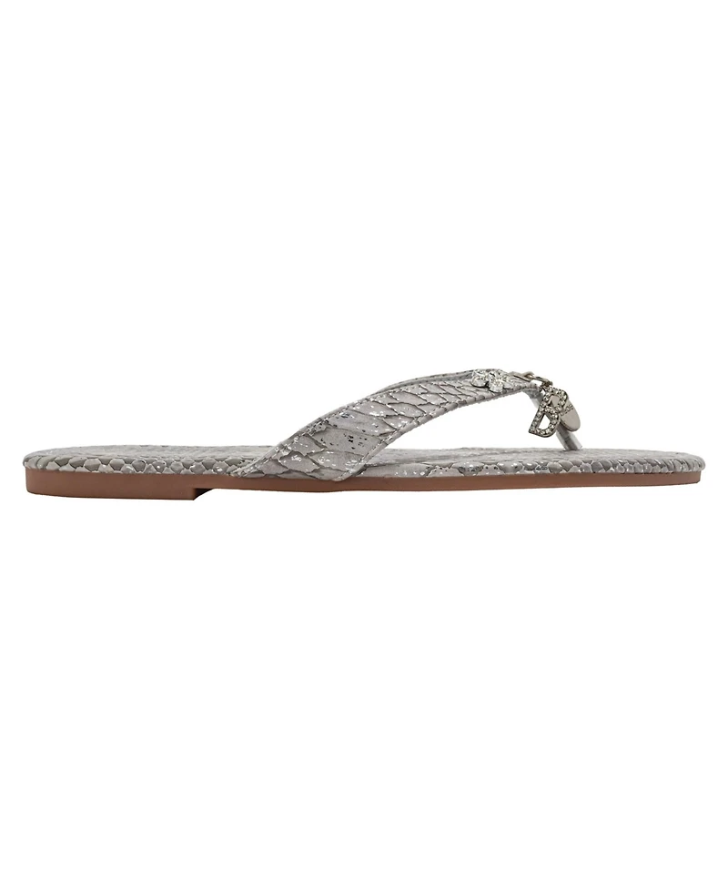 bebe Women s Metallic Thong Sandals with Charm Detail - Flat Slip-On Summer