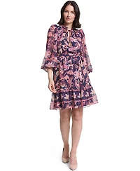 Jessica Howard Petite Ruffle Neck Puff Sleeve Fit-and-Flare Dress