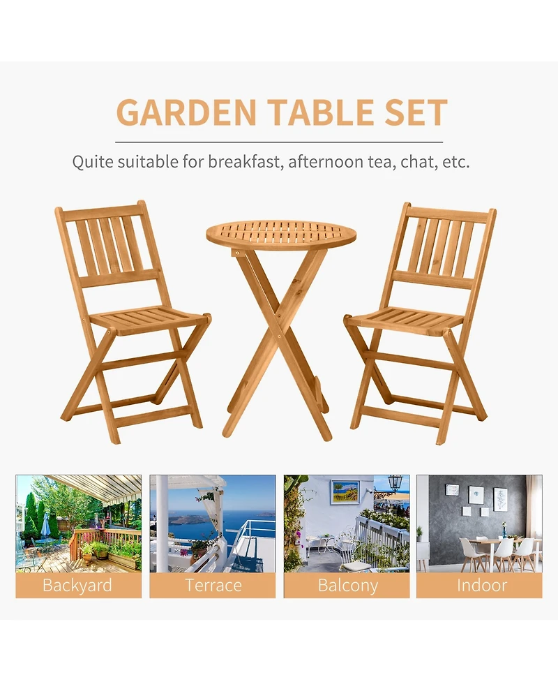 Outsunny 3 Piece Folding Acacia Wood Patio Bistro Set Table and Chairs