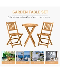 Outsunny 3 Piece Folding Acacia Wood Patio Bistro Set Table and Chairs