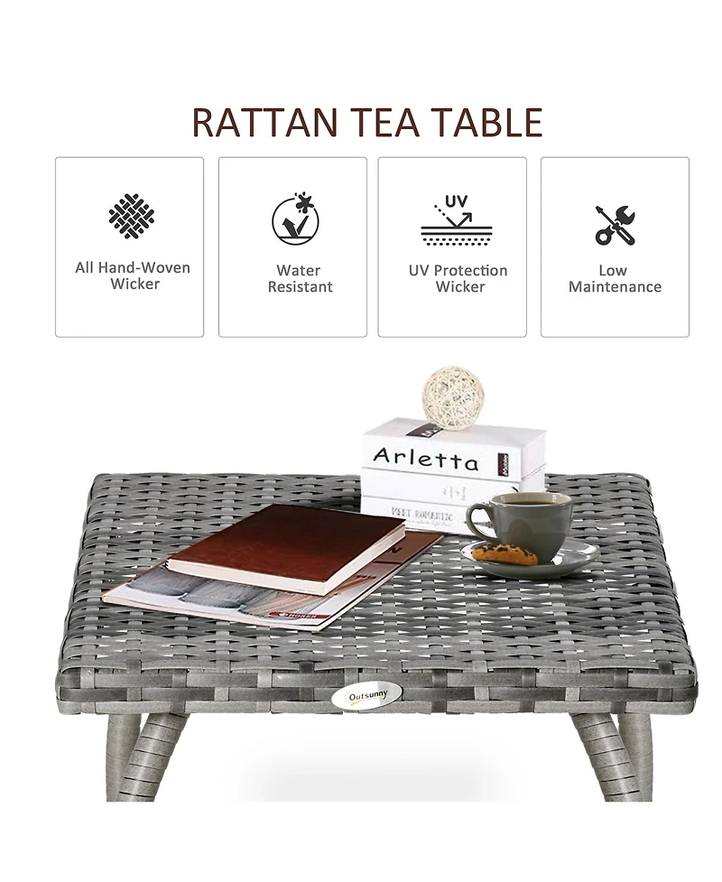 Outsunny Rattan Wicker Side Table, End Table with All-Weather Material for Outdoor, Garden, Balcony, or Backyard, Gray
