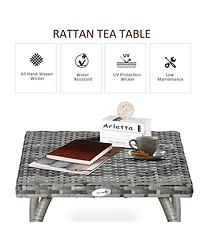 Outsunny Rattan Wicker Side Table, End Table with All-Weather Material for Outdoor, Garden, Balcony, or Backyard, Gray