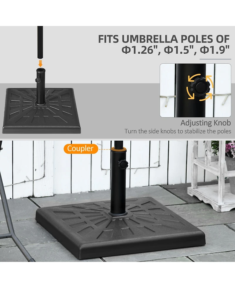 Outsunny 42lbs Resin Patio Umbrella Base, 20" Square Outdoor Umbrella Stand Holder for Parasol Poles 1.26", 1.5", and 1.9" Dia, Black