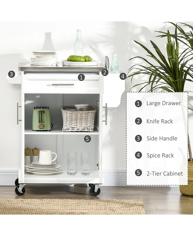 Homcom Rolling Kitchen Island on Wheels with Drawer, Spice Rack,
