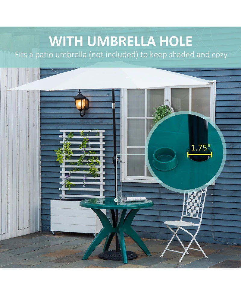 Outsunny 3' Diameter Round Outdoor Patio Bistro Dining Table, Umbrella Hole, Conversation Space, Easy to Clean Plastic for Garden, Backyard, Poolside,