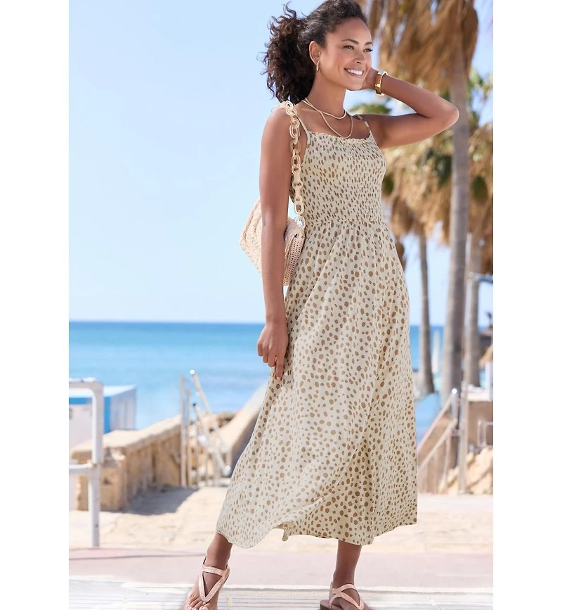 Lascana Women's Smocked Dot Print Dress