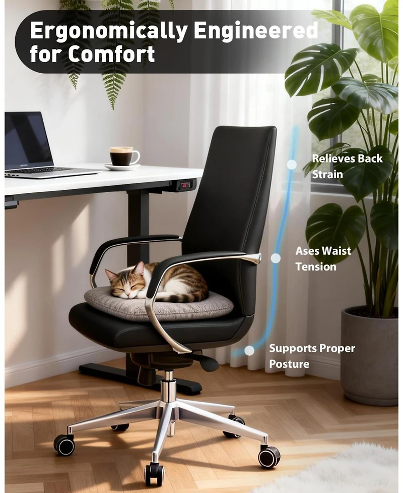 logicfox Leather Executive Office Chair with Silicone Leather, Reclining with Tilt Lock