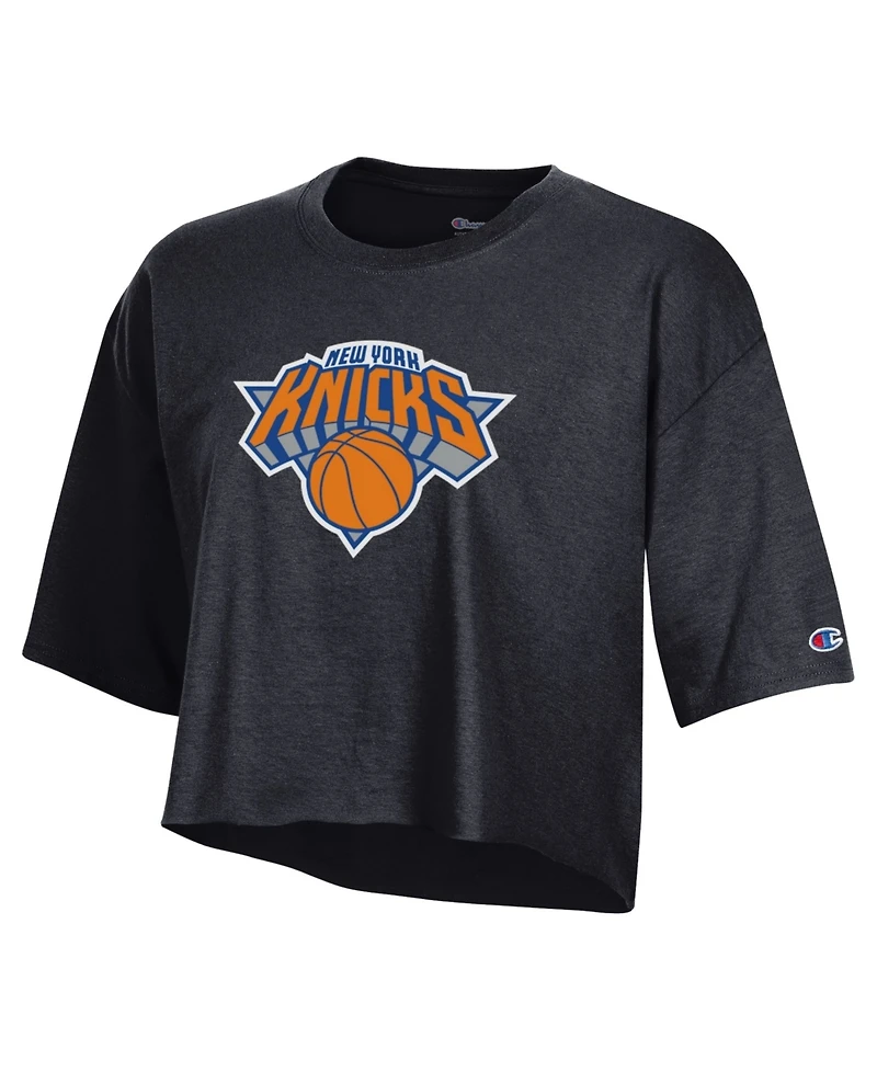 Champion Women's Black New York Knicks Cropped Boyfriend T-Shirt
