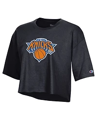 Champion Women's Black New York Knicks Cropped Boyfriend T-Shirt
