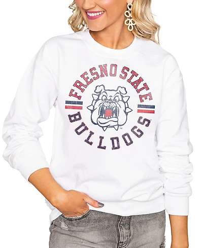 Gameday Couture Women's White Fresno State Bulldogs Oversized Vintage Days Perfect Crew Sweatshirt