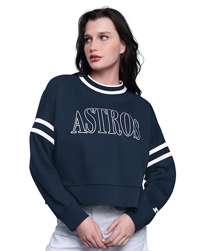 Starter Women's Navy Houston Astros Power Play Cropped Pullover Sweatshirt