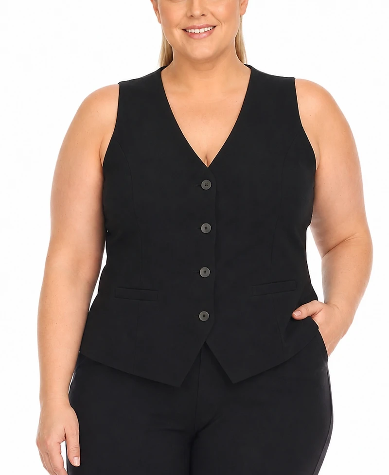 White Mark Plus Tailored Button Front Vest