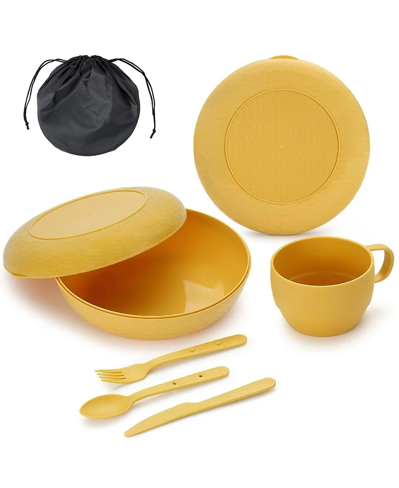 Piscifun Camping Mess Kit 5 Piece Plastic Utensils Set With Carry Bag For Travel Picnic Outdoor