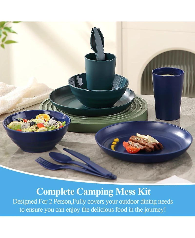 Piscifun Camping Mess Kit 4 Person Plastic Dining Set With Carry Bag For Travel Picnic Outdoor