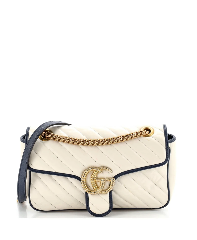 Pre-Owned Gucci Small Gg Marmont Flap Bag Diagonal Quilted Leather
