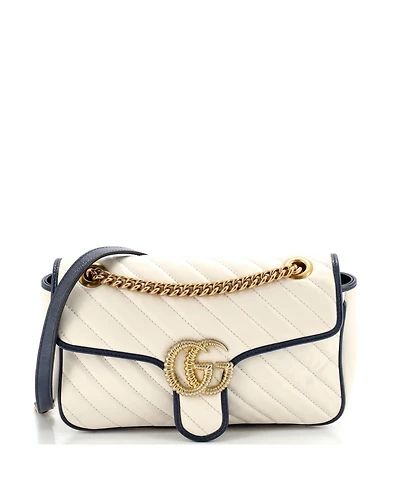 Pre-Owned Gucci Small Gg Marmont Flap Bag Diagonal Quilted Leather