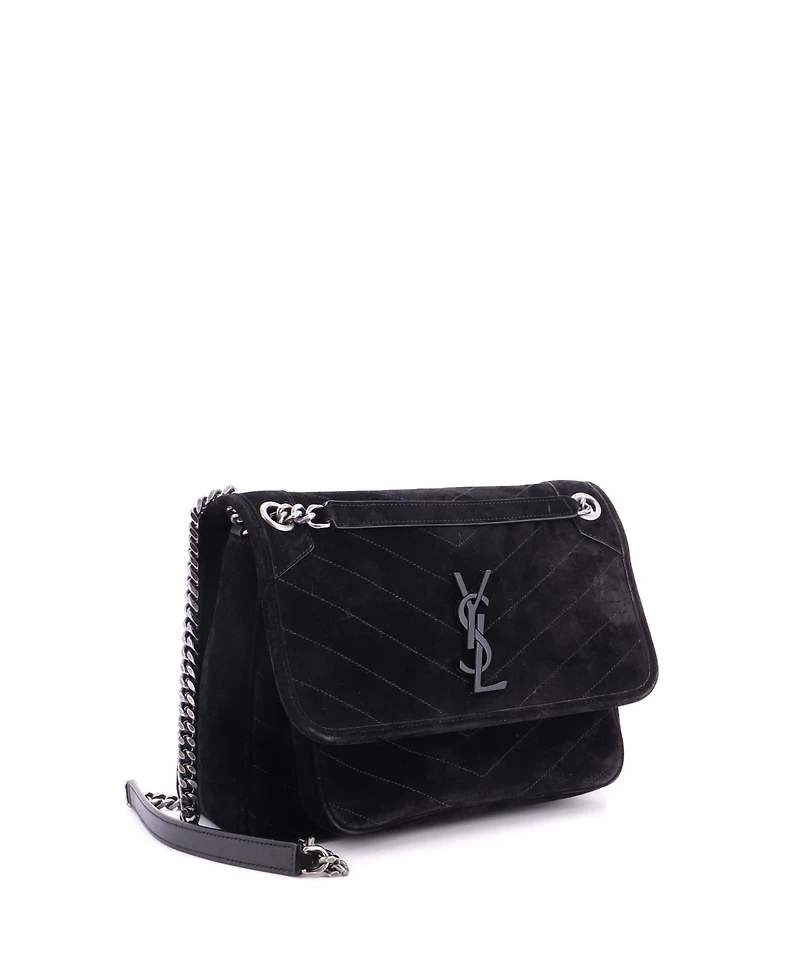 Pre-Owned Saint Laurent Medium Niki Chain Flap Bag Matelasse Chevron Suede