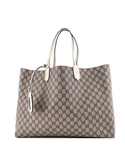 Pre-Owned Gucci Medium Reversible Tote Gg Coated Canvas with Leather