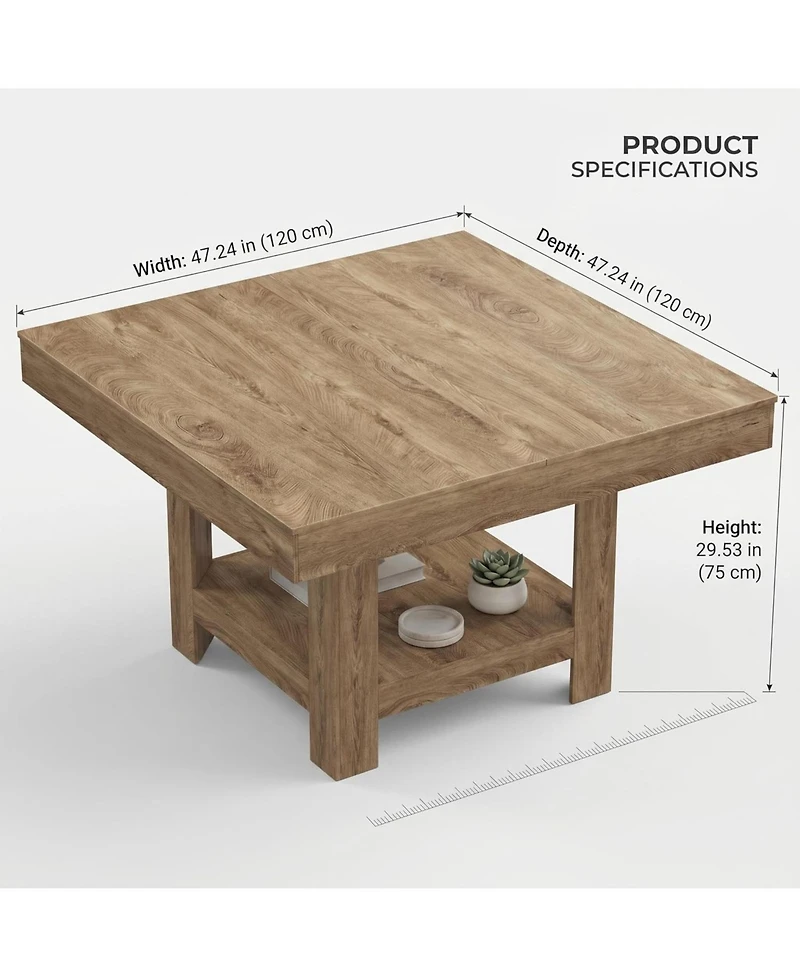 gaomon Square Dining Table for 4-6, 47.2" Kitchen Table with 2-Tier Storage Shelf, Modern Waterproof Dining Room Table
