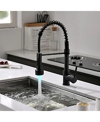 Phying Led Commercial Kitchen Faucet Single Handle Single Lever Pull Down Sprayer 360 Rotatable High Arch Gooseneck Sink Faucet