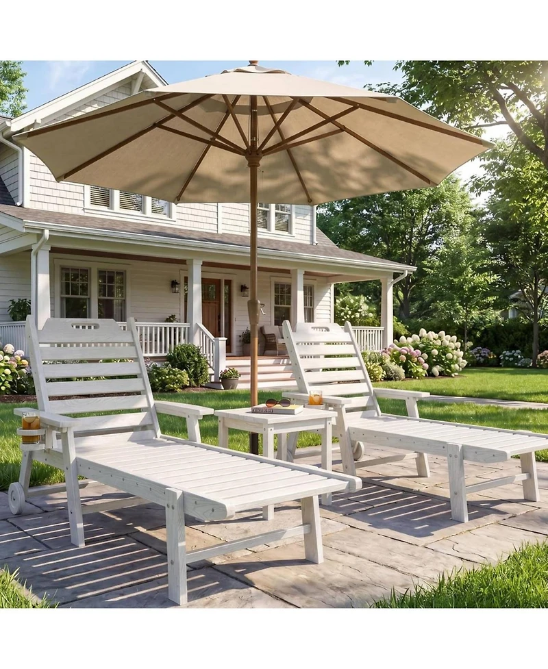 gaomon 2 Pieces All-Weather Chaise Hdpe Lounge Chair, Built-in Cup Holder and Rolling Wheels for Patio, Poolside