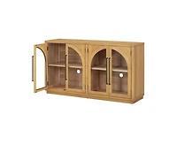 sumyeg 4-Door Large Storage Cabinet with Glass Doors, Arched Adjustable Shelves