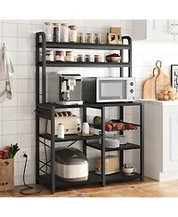 homfan 6-Tier Childs Storage Bookshelf with Power Outlet - Spacious Bookcase and Cabinet Microwave Stand, Coffee Bar, Industrial Organizer