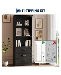 homfan 70" Tall Bookshelf with 3 Drawers Bookcase 3-Tier Open Shelves and Adjustable Shelf, Storage Cabinet for Living Room, Kitchen Bathroom