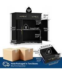 homfan 33.5" Buffet Cabinet with 4 Drawers and Gold Handles Farmhouse Sideboard Coffee Bar, 2-Door Storage for Kitchen, Living Room Dining