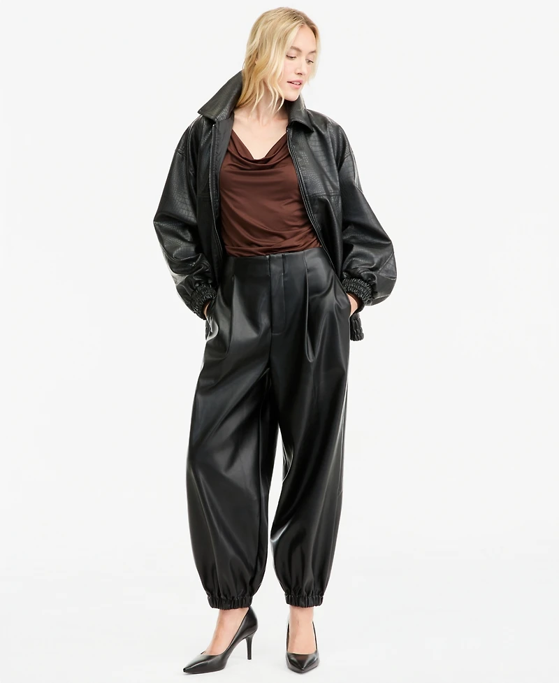 Bar Iii Women's High-Rise Pleated Faux Leather Pants, Macy's Exclusive