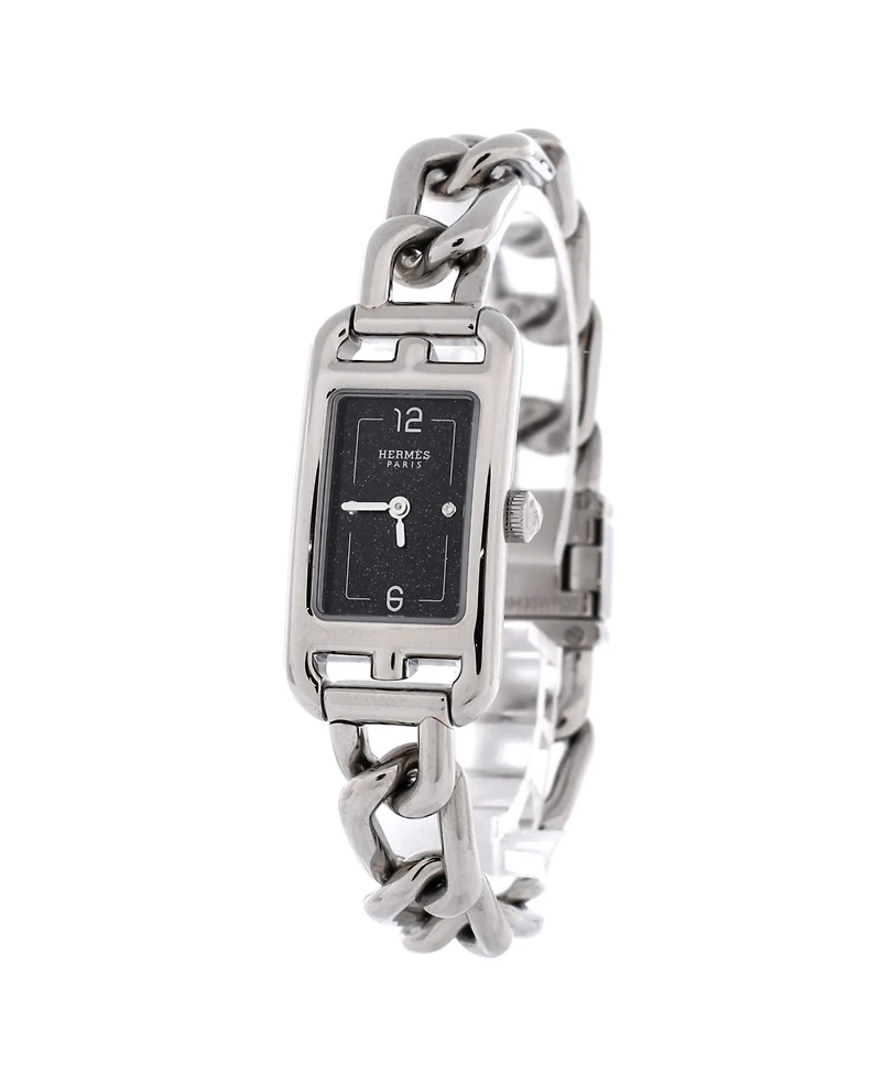 Pre-Owned HERMES Nantucket Quartz Watch in Stainless Steel with Aventurine Dial and Diamond Markers 17mm