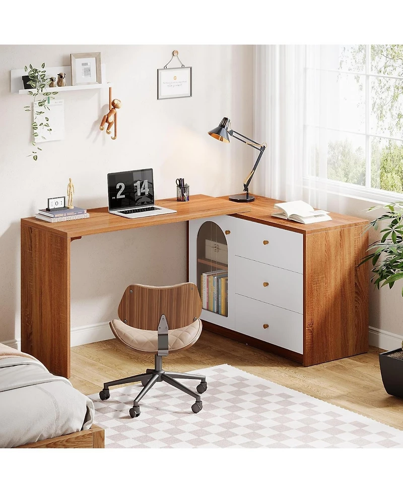 Tribesigns L Shaped Computer Desk with Drawers, Modern Corner Home Office Reversible Storage Cabinet, Long Study Writing Workstation