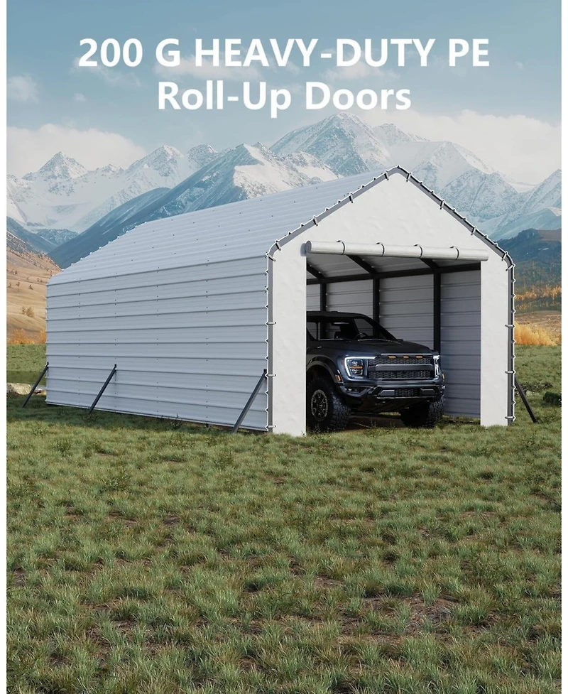 gaomon Door Panels with Zippers for Metal Carport, Heavy Duty 200g Pe Tarp Enclosure with Zippered Front and Back Waterproof Cover for Carport Garage