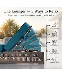 Pocassy Outdoor Chaise Lounge, Wicker Recliner with Adjustable Backrest, 5inch Thick Water Repellent Cushions, Patio Rattan Lounge Chairs