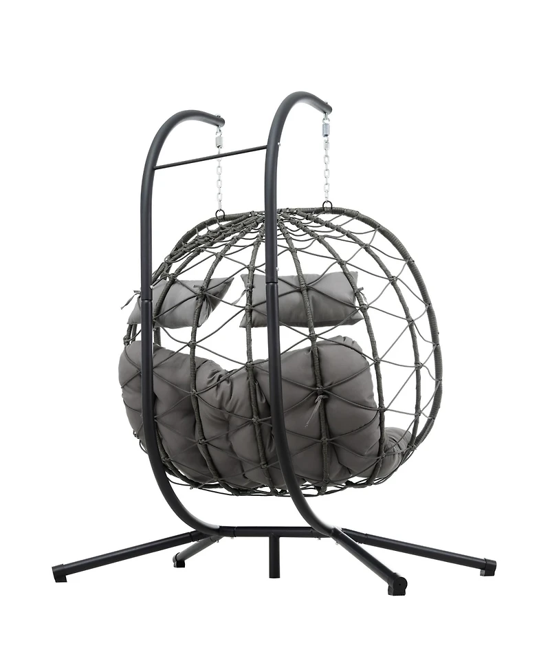 Yiortwo 2 Person Outdoor Hanging Lounge Chair with Stand and Cushions