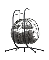 Yiortwo 2 Person Outdoor Hanging Lounge Chair with Stand and Cushions