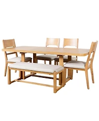 Streamdale Furniture 6-Piece Extendable Solid Wood Dining Set with 4 Chairs and Bench