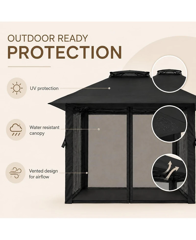 gaomon 10x10 Outdoor Gazebo with Mesh Netting – Metal Frame Patio Canopy, Eave Shelter for Garden and Patio, No Sidewalls