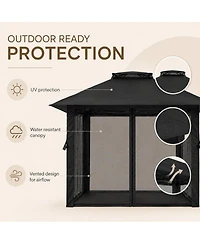 gaomon 10x10 Outdoor Gazebo with Mesh Netting – Metal Frame Patio Canopy, Eave Shelter for Garden and Patio, No Sidewalls