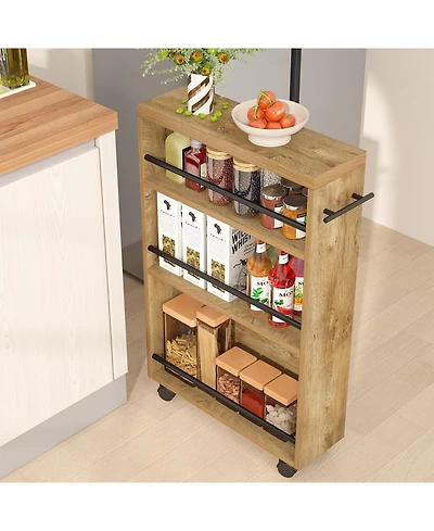 Tribesigns Slim Storage Cart: Rolling Narrow Kitchen Cart On Wheels. 4-Tier Slide-Out Utility Cart With Handle For Kitchen, Bathroom, Laundry