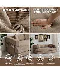 gaomon 79 Inch Corduroy Floor Sofa with 4 Pillows and 2 Cup Holders, Armless Deep Seat Design, Perfect for Living Rooms, Apartments and Small Spaces